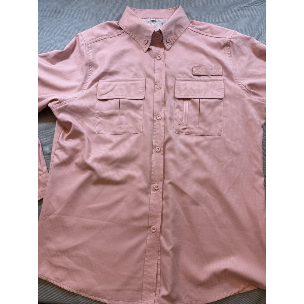 Fishing Shirt Camping Outdoor Long Sleeve Button-Front Mesh Vent Salmon Size S